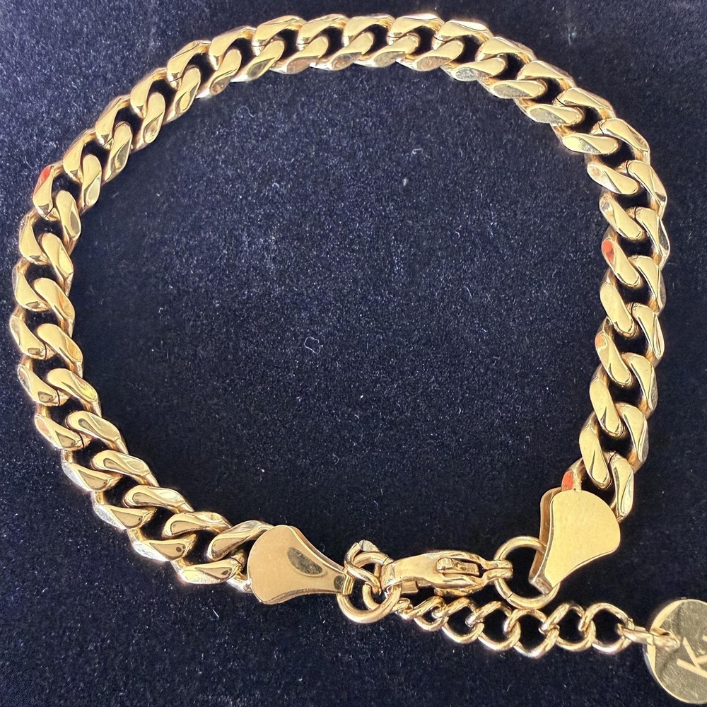 KJ Gold Tone Chain Bracelet Womens 8 Inch Lobster Clasp Logo Charm Adjustable